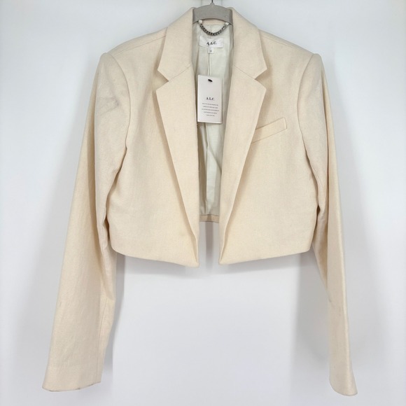 NWT ALC Andrews Cropped Open Blazer Sz 12 Cream Linen Tailored Chic *Flaw - Picture 5 of 16